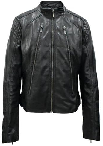 Leder24h Damen Lederjacke Leichte Sommerjacke für Frauen in Rot und Schwarz (DE/NL/SE/PL, Alphanumerisch, M, Regular, Regular, Schwarz)