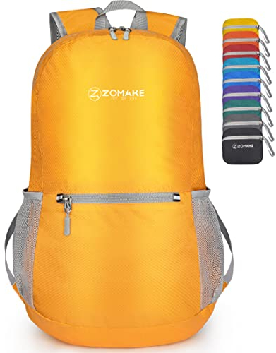 ZOMAKE Ultraleicht Faltbarer Rucksack Packbare Backpacks 20L,Kleiner Faltbar Rucksäcke Wanderrucksack Wasserdicht für Damen Herren Outdoor Wandern(Gelb)