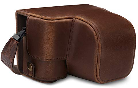 MegaGear MG1652 Ever Ready Leather Camera Case Compatible with Sony Alpha A6100, A6400 (16-50mm) - Brown