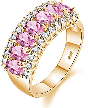 Uloveido Oval geschliffener 7-Steine Pinker Kristall Ehering für Sie CZ Versprechensring J501 (Größe 17.25, Pink)