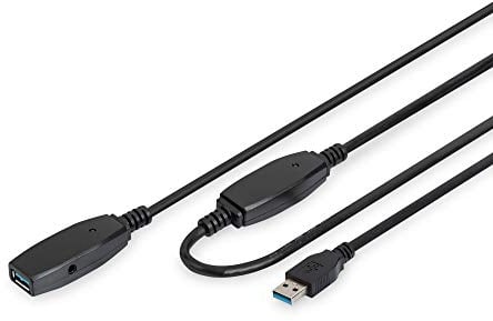 DIGITUS Active USB 3.0 extension cable - Repeater cable - USB A male to USB A female - 20m - 5 Gbit/s - Plug & Play - Hotswap - LED function indicator - black