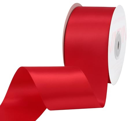 VATIN 50mm Solid Hot Red Double Faced Polyester Satin Ribbon for Craft, Gift Wrapping, Hair Bow, Wedding Deco 23 Metre/Spool