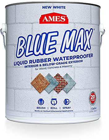 Ames Research Laboratories AMES BMX1WRG 1 Gallon Blue Max, White Waterproofer, Regular Use in Interior & Below-Grade Exterior-Concrete Sealer, House Paint and More. Liquid Rubber