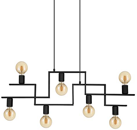 EGLO Pendelleuchte Fembard, 7 flammige Hängelampe Vintage, Industrial, Retro, Hängeleuchte aus Stahl in Schwarz, Esstischlampe, Wohnzimmerlampe hängend mit E27 Fassung