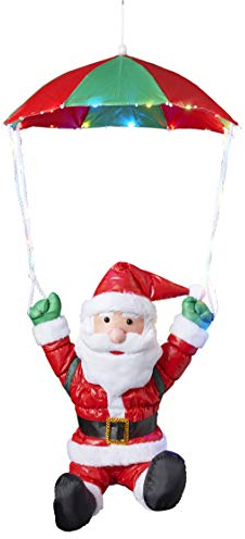 Bonetti Weihnachtsmann am Fallschirm mit 30 bunten LEDs beleuchtet, Fliegender Nikolaus für Innen- und Außen, mit Timer (traditionell - Fallschirm)