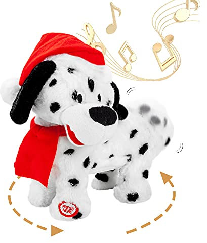 SdeNow Twerking Hund Spielzeug der den Po schüttelt und läuft weihnachtsmann Welpe musikalisches animiertes Plüschtier Weihnachten,singender und Tanzender Weihnachts Hund englisches Lied