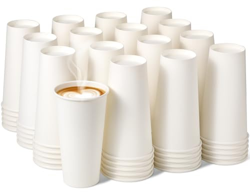 Fit Meal Prep 100 Pack 20 oz Disposable Paper Coffee Cups, Premium Hot Cups for Hot/Cold Beverage, Durable Thickened White Paper Cup Bulk for Party, Office, Bussines, Cafes, Bistros, Daily Use