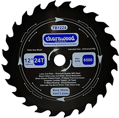 Charnwood TB1224 Low Noise Circular Saw Blade 300 x 30mm x 24T x 3.2k