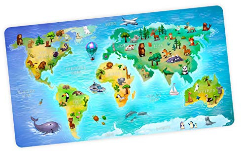 stabile XXL Vinyl Schreibtischunterlage Weltkarte Bastelmatte Kinder Platzset abwaschbar - BPA frei - reißfest farbecht - Geschenk Schuleintritt Schulanfang Einschulung oder für Kita