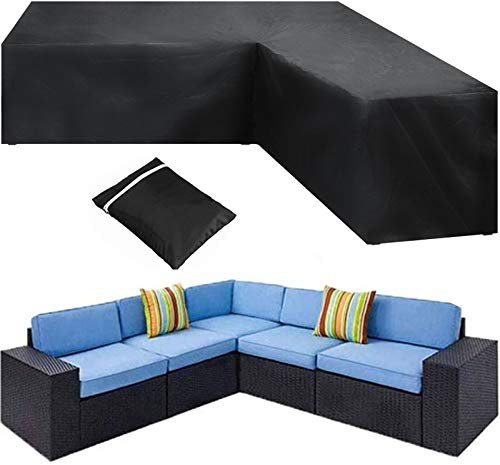 HSGAV L Form Abdeckung Lounge Sofa, Schutzhülle für Ecksofa, Abdeckung Für Gartenmöbel, Gartensofa Abdeckplane, 420D Wasserdicht UV Eck-gartenmöbel Bezüge, Schwarz,300x300x98cm