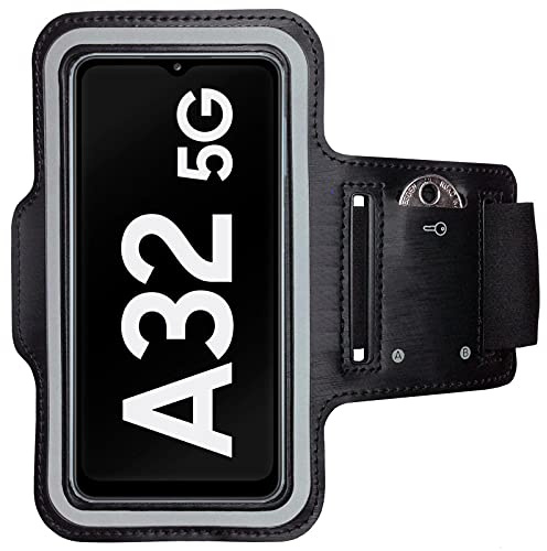 CoverKingz Sportarmband für Samsung Galaxy A32 5G - Handy Armband Schwarz | Armtasche mit Schlüsselfach, Oberarm Halterung, Sport Laufarmband