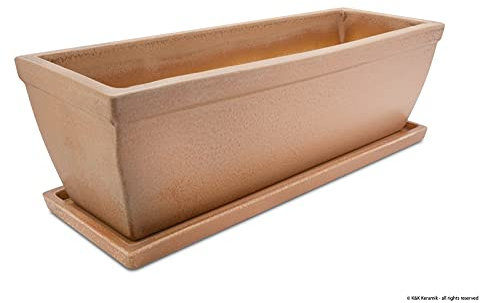K&K Keramik Blumenkasten 58x20x18, antik mit Unterschale frostsicher