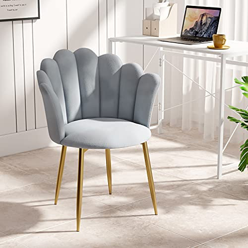 Modern Armchair Tub Chair, Velvet Vanity Dressing Table Chair with Curved High Back and Gold Plating Metal Legs for Bedroom, Living Room, Reading Nook, Grey