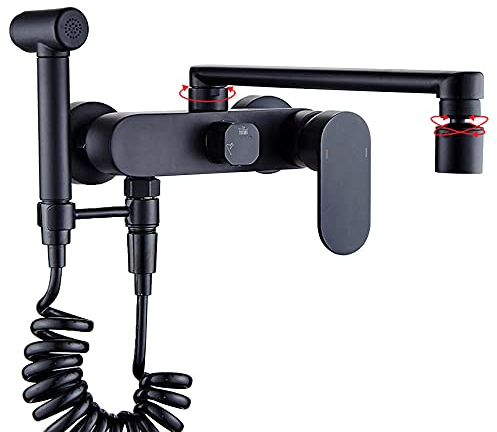 Wasserhahn Küche Wandmontage Küchenarmatur mit Spritzpistole Gebürstet Amatur Küchenspüle 360° Drehbar Küche Wasserhahn Spüle Wandarmatur für Küche-Schwarz-A_30cm