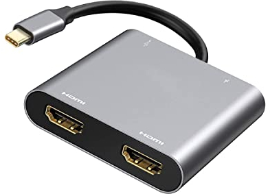 Adaptateur USB C vers Double HDMI, Hub USB de Type C 4 en 1 avec 2 HDMI /USB3.0/Chargement PD, Double écran HD, Station d'accueil USB-C pour Windows, MacOS