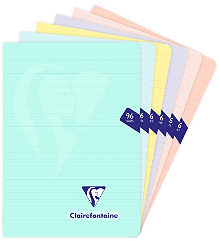 Clairefontaine 308686C - Heft Mimesys, DIN A5, 14,8x21cm, 48 Blatt, 90g, liniert, ideal für die Schule, wasserfest Einband aus Polypropylen, Pastell sortiert, 1 Stück