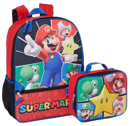 RALME Super Mario Rucksack mit Lunchbox Set für Jungen & Mädchen, 40,6 cm, Vorteilspaket