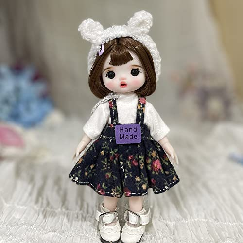 SISON BENNE 1/8 BJD Puppe 16cm 6,3 Zoll Gelenkkörper Mädchen Gesichts Make-up + Augen + Perücken + Kleidung, komplettes Set Outfits (20#)