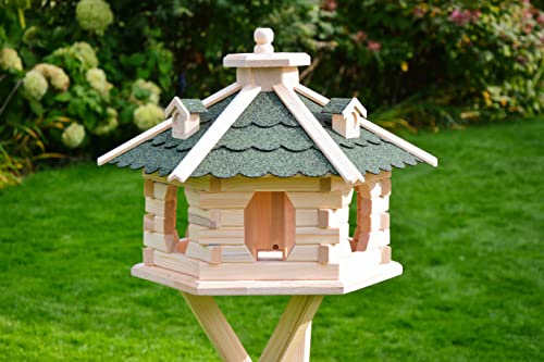 Deko-Shop-Hannusch Vogelhaus aus Holz unbehandelt zum selbst gestalten, bemalen, wahlweise mit Solarbeleuchtung und Ständer, wetterfestes Bitum, XXL, Vogelhäuschen (Standard, Grün)