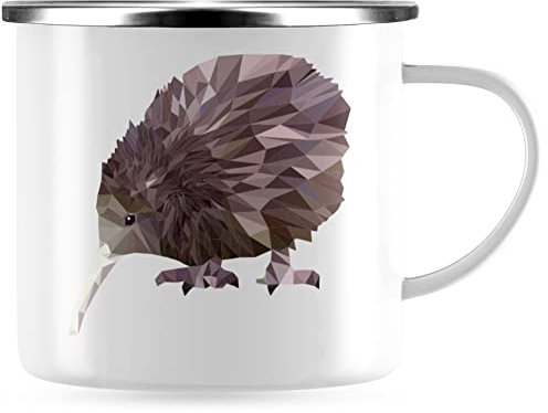 JUNIWORDS Emaille-Tasse, Low-Poly Kiwi, Silberner Tassenrand (1008984)
