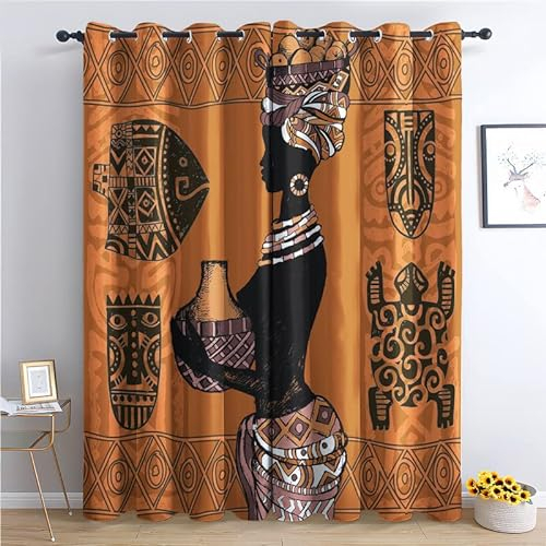 THYUNQ Vorhänge mit ösen, Afrika Vorhang Blickdicht Verdunklungsvorhänge - Gardinen Wohnzimmer Schlafzimmer Fenster mit Muster, 2er Set Curtains, H 166 x B 75 cm