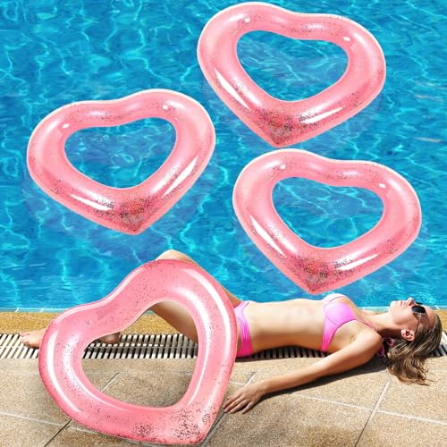 Leyndo Aufblasbare Herz-Schwimmflügel für Erwachsene, 120 x 100 cm, herzförmiger Schwimmring, niedlicher Poolschlauch, Wasserschlauch, Strandparty, Pool-Spielzeug für Sommer, Schwimmen, Luau-Party