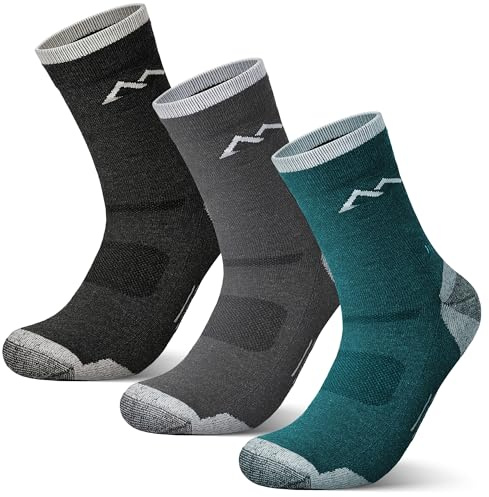 innotree 3 Pack Men's Merino Wool Hiking Socks, Micro Crew Cushioned Hiking Walking Socks Moisture Wicking Trekking Socks