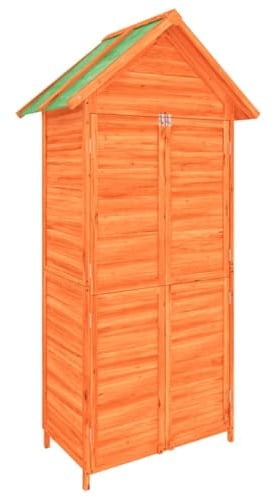 vidaXL Solid Wood Pine Garden Tool Shed-Brown Storage Cabinet - Organiser for Long-Handled Tools/Equipment, Rainproof Roof