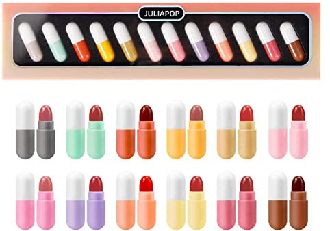 Mini Set Di Rossetti, 12 Colori Capsule Opaco Pillola A Forma Di Rossetto Impermeabile A Lunga Durata Mini Capsule Velluto Rossetto Set Per Le Donne (1Pack)