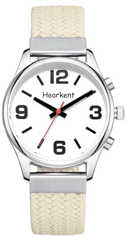 Hearkent Montre Parlante pour Femme avec Voix Française Grands Chiffres pour Personnes Malvoyantes, Aveugles ou Personnes Âgées (Nylon Beige)