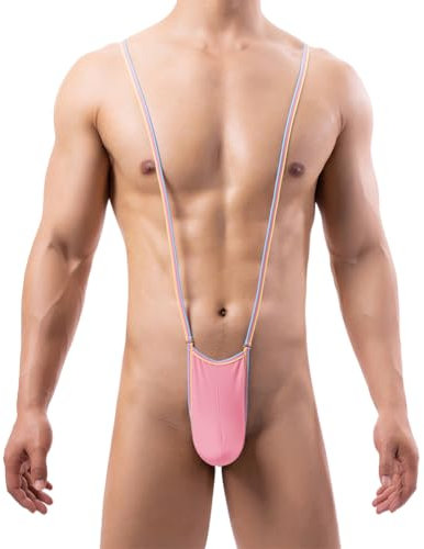Rayson String Mankini Homme sous-vêtements en V Réglable Jarretelles Borat Mankini Hommes Costume de Party(Rose)