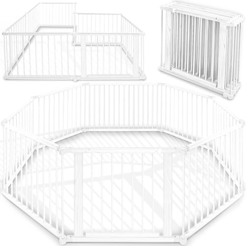 KIDUKU® Barrière de sécurité Parc bébé XXL 7,2 mètres, pliant, porte inclus, à 8 pièces, forme individuelle selon votre choix