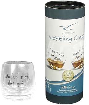 osters muschel-sammler-shop maritimes Wackelglas ┼ Wobbling Glass ┼ 2er SET in Geschenkbox ┼ TOP Qualität ┼ wackeln aber nicht kippen (wackel nich dat geit)