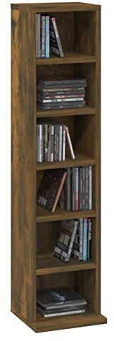 Homgoday CD-Schrank mit 6 offenen Fächern, 21 x 20 x 88 cm, Holz, CD-Turm, DVD-Aufbewahrungsschrank, CD- und DVD-Regal für Wohnzimmer, Schlafzimmer, Büro
