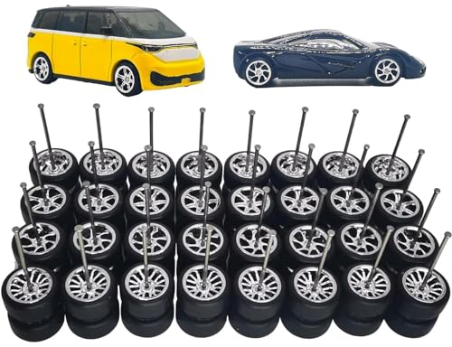 Generic 16 Satz Miniatur-Gummiräder, 1/64-Modellauto-Gummiräder-Set, Offroad-LKW, Modifizierte Reifen, Simulationsräder Und Reifen-Kit, Silber, Kunststoff