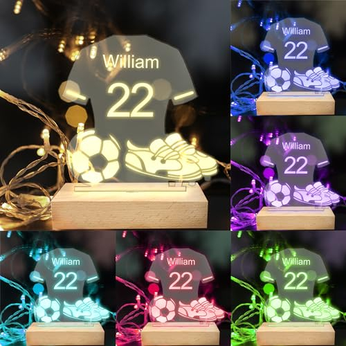 Personalisierte Fußballtrikot Nachtlicht Fußball Acryl LED Licht benutzerdefinierte Fußball Neon Licht Zeichen, Fußball Dekoration Geburtstagsgeschenk für Fußball liebenden Sohn Kinderzimmer