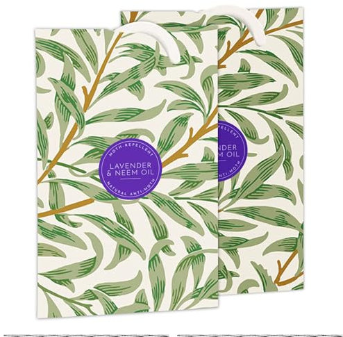 The Master Herbalist Natural MOTH REPELLENT | LAVENDER & NEEM OIL Scented Wardrobe Freshener in a WILLIAM MORRIS Inspired WILLOW Design | ANTI-MOTH Protection | Contains Essential Oils | PACK OF 2