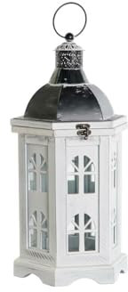 DKD Home Decor Farol Acabado Envejecido Blanco Gris Oscuro Madera Cristal 19 x 17 x 39 cm