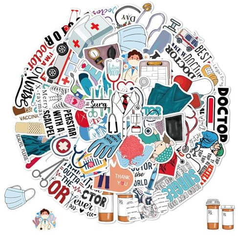 50 Stück Doktor Sticker Set, Krankenschwester Aufkleber, Wasserfeste Vinyl Aufkleber für Auto, Laptop, Skateboard, Fahrrad, Moped, Motorrad und Helm