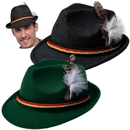 Spooktacular Creations 2 Schweizer Alpenhüte Kostümzubehör, Filz-Fedora-Retro-Set (Schwarz und Grün) für Halloween-Partygeschenke für Erwachsene, Oktoberfest-Bayerisches Verkleiden und Cosplay