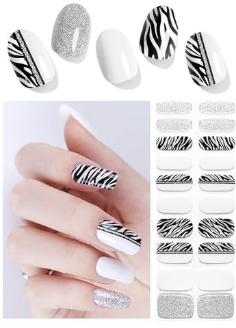 Wahrshei Unghie Gel Adesive UV | Zebra Smalto Adesivo Gel UV | 20 PCS Pellicola per Unghie Autoadesiva | Adesivi per unghie in gel, Impacchi di Smalto Gel per Unghie