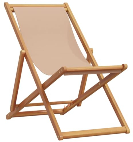 vidaXL StrandstuhL, Klappbar Gartenliege mit Kissen Armlehnen, Liegestuhl für Garten Terrasse Balkon, Strandliege, Taupe Massivholz Eukalyptus Stoff
