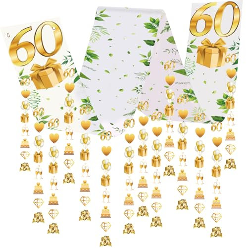 WEDNOK 60 Jahrestag Hängende Banner 270x30cm 60. Jubiläum Deckendakoration Diamant Hochzeit Party Deko 60 Diamant Hochzeitsdeko Diamantenes Jubiläum Dekoration für Männer Frauen 60 Jahrestag Hochzeit