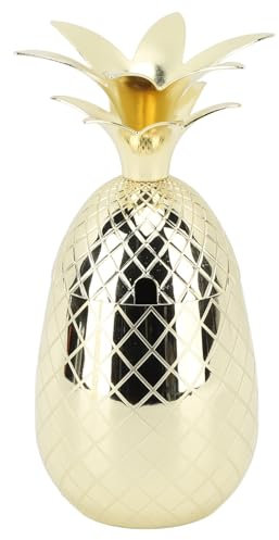 Niiyen 500 ml Ananasbecher mit Deckel, Ananas Eiswürfelbehälter aus Edelstahl, wiederverwendbar Edles Getränkewagen, Eleganter Eisbehälter, vielseitiger Trinkbecher für Eiswürfel (Gold)