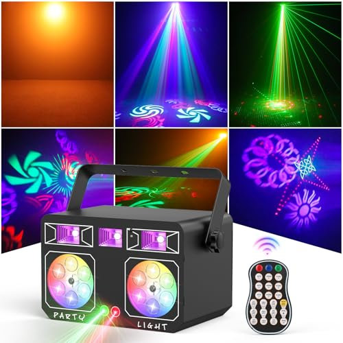 Luz de Discoteca LED de Doble Cabeza 5 en 1, RGBY 15 Luces de Fiesta de Escenario de Colores Mezclados (con Efecto UV), DMX Control Remoto 30 LED Efecto de Patrón Foco Efecto DJ Boda Festivales