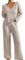 Ensemble Femme Chic et Elegant Pyjama à Manches Longue 2 Pièces Pantalon à Taille Élastique Haut Tricot Vêtement de Nuit Doux Vêtement d'Intérieur Sleepwear Grande Taille Pyjama Femme (Beige, M)