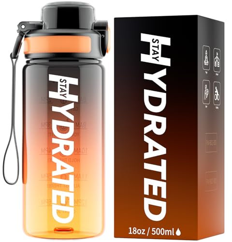 Mevoly Gourde Enfant 500ML, Tritan Gourde Sport Motivation sans BPA, Transparente avec Graduée, Anti Fuite, Bouteille 0,5 Litre pour Fille, Garcon, École, Maternelle (Orange Crépusculaire)