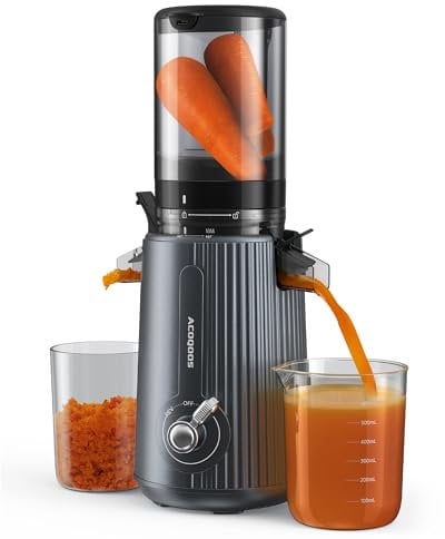 ACOQOOS Spremiagrumi, spremiagrumi per frutta e verdura con apertura di 110 mm, facile da pulire con 2 tazze di colore grigio