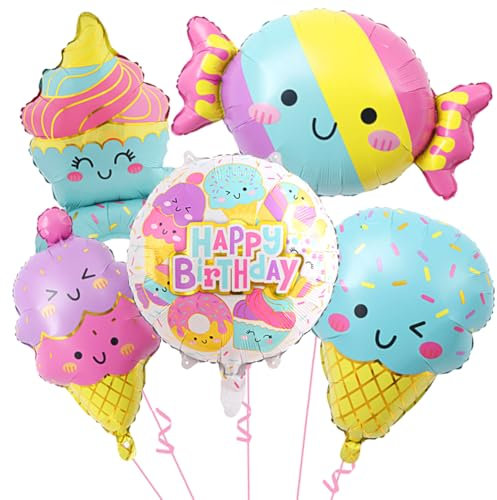 Candy Ice Cream Ballon, 5PCS Eiscreme Party Deko, Eiscreme Ballons, Folienballon Candy, Geeignet für Geburtstagsballons zum Thema Eiscreme für Jungen und Mädchen