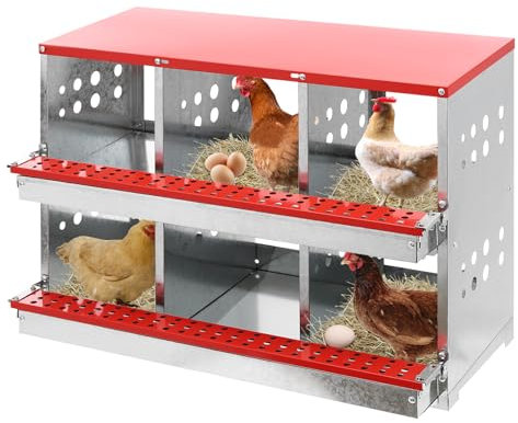 Legenkasten für Hühner 6 Abteile Legebox Legenest/Abrollnest Legkammer Nistkasten aus Metall 6 Löcher Hühnereier Legeboxen für Hühnerstall